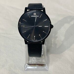 Hanowa Swiss Made 16-4037 Luna Quartz Wristwatch Black Leather Strap Minimalist